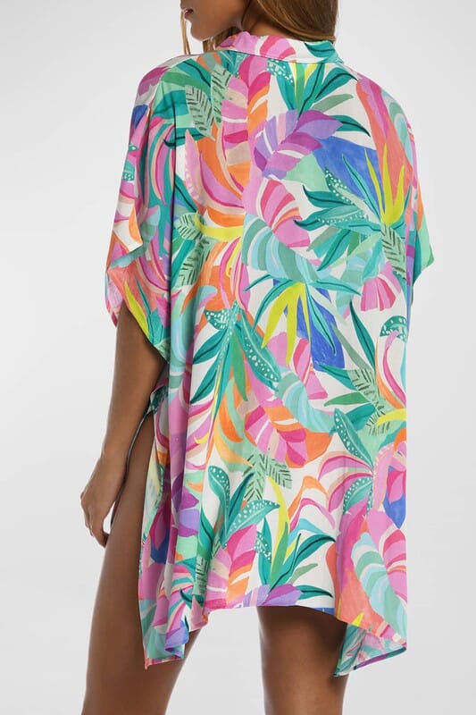 Multicolor Print Button-up Beach Cover Up Shewin 