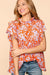 Orange/Lavender Floral Frilled Mock Neck Haptics 