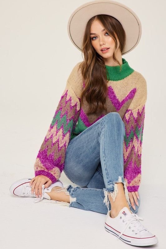 Orchid Zig Zag Print Sweater lush 