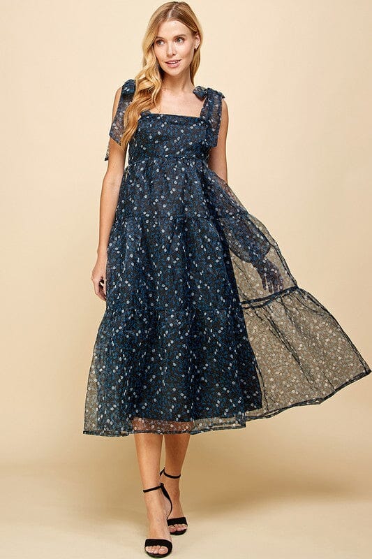 Organza Midnight Floral Tie Shoulder Midi TCEC 