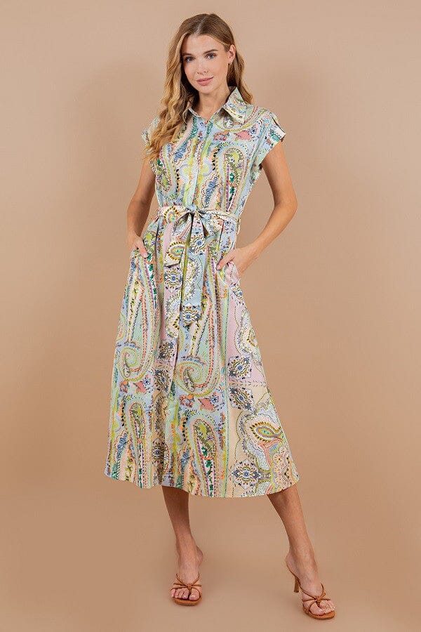 Paisley Tie Waist Midi Sundayup 