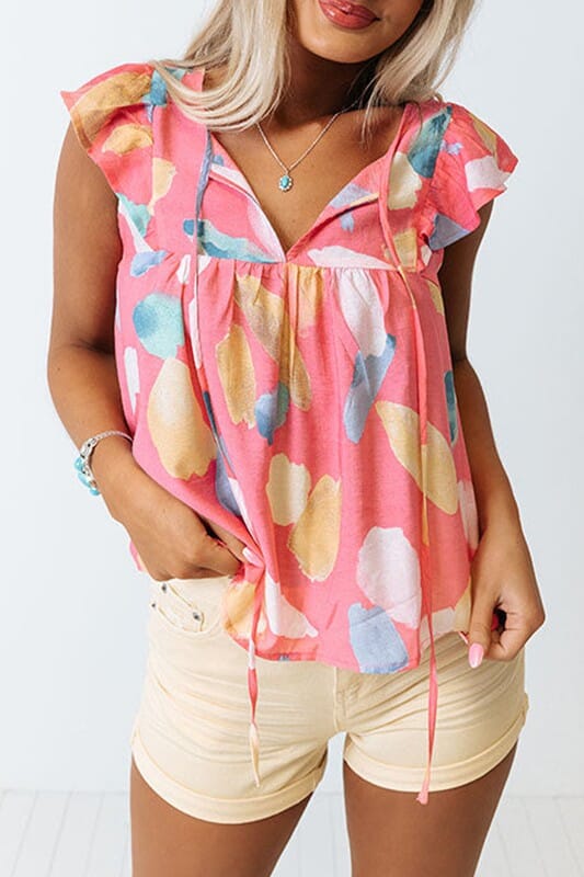 Pastel Brushstroke Top with Ties Shewin 