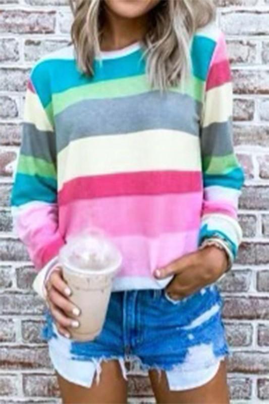 Pastel Rainbow Stripe Sweater tops cezele 