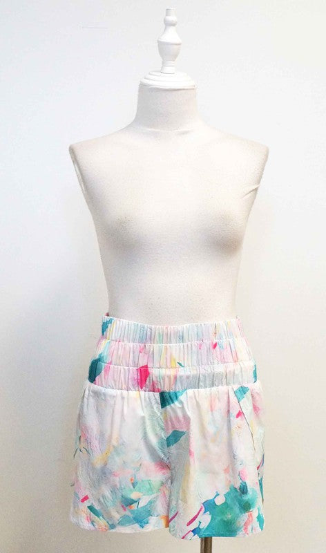 Patterned Smocked Waist Athletic Shorts TCEC 