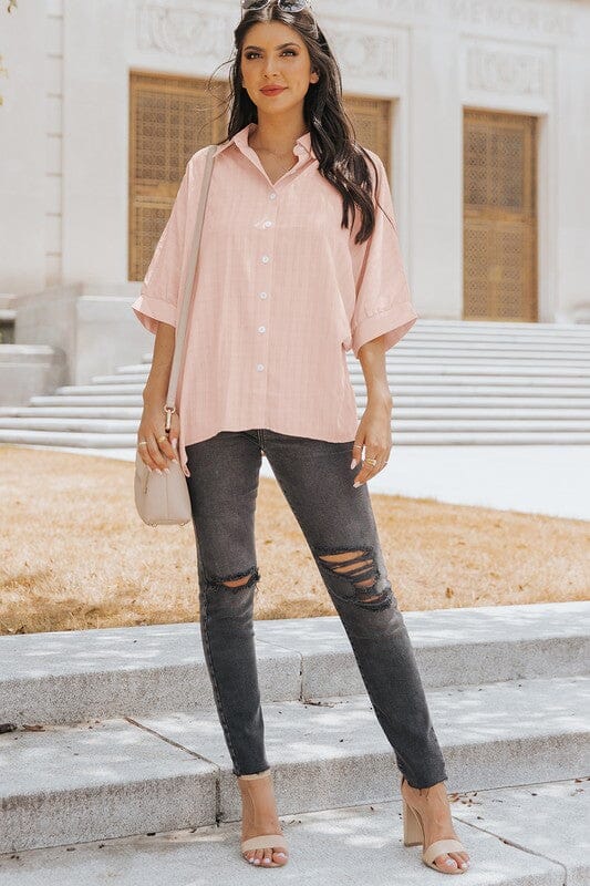 Peach Button Dolman Sleeve Shirt Shiying 