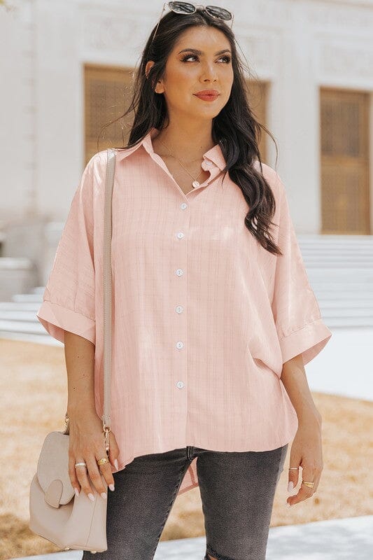 Peach Button Dolman Sleeve Shirt Shiying 