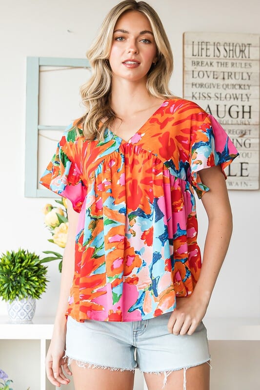 Pink Abstract Floral Swing Top Shewin 