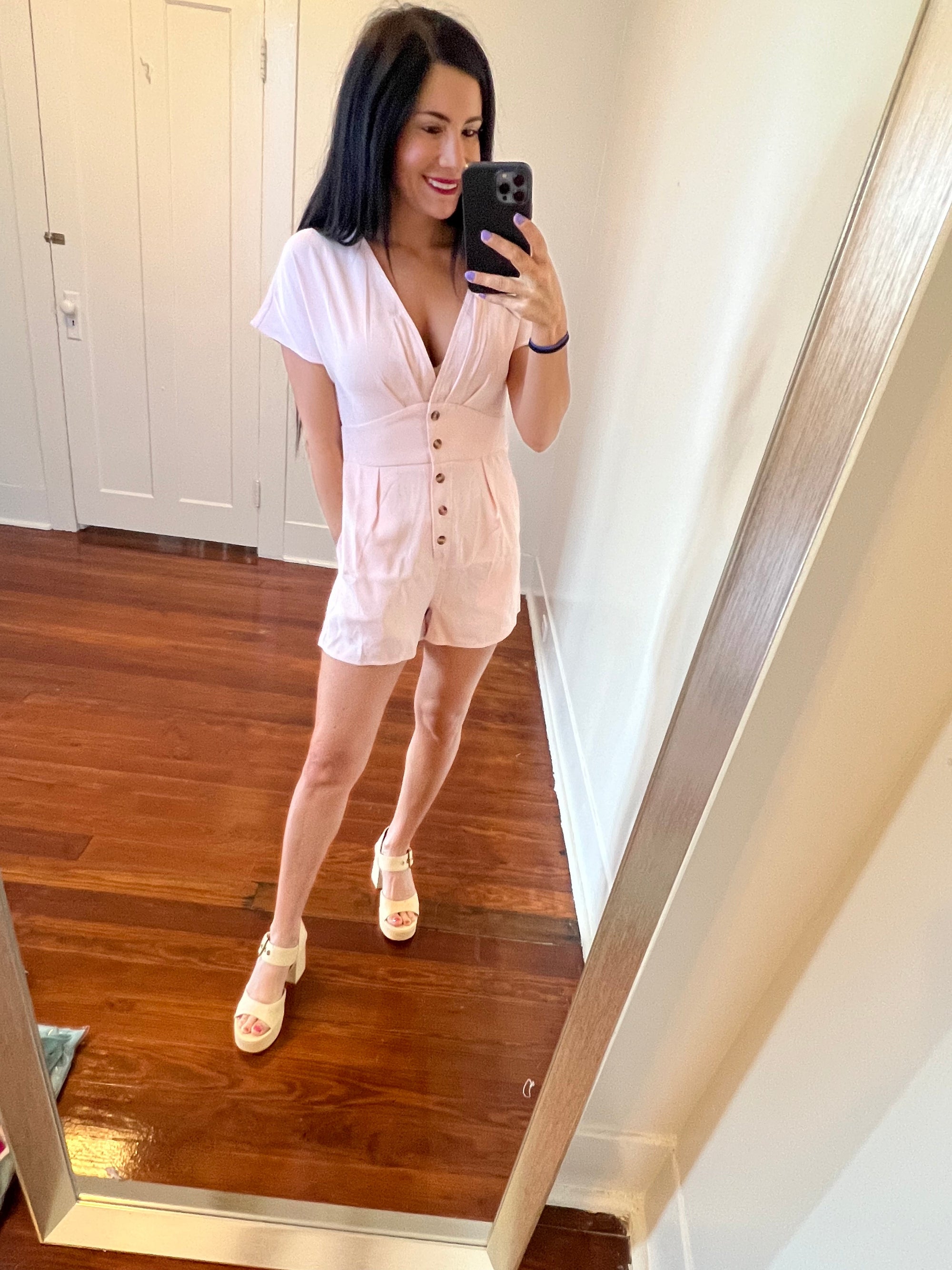 Pink Button Romper SNAP-Something New And Pretty 