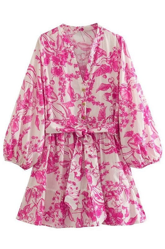 Pink Chinoiserie Bubble Sleeve Dress Sundayup 