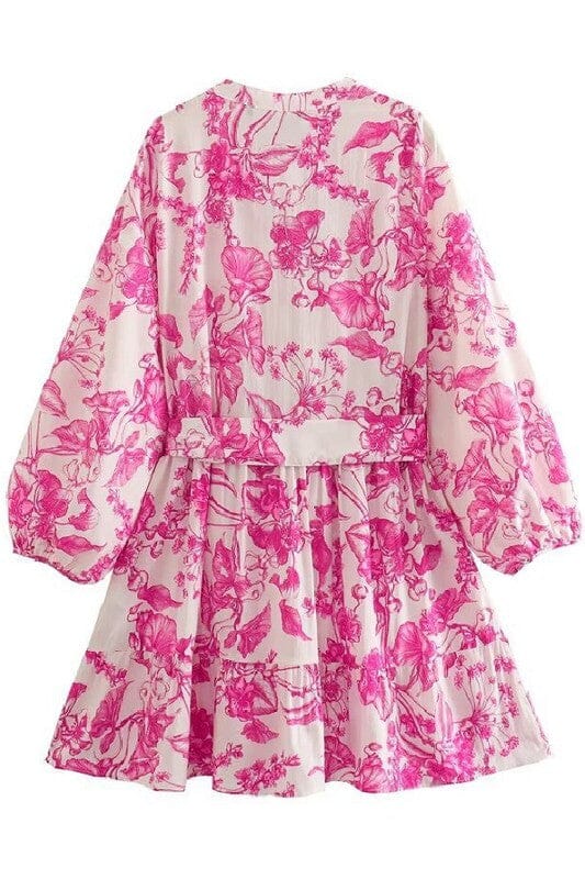 Pink Chinoiserie Bubble Sleeve Dress Sundayup 