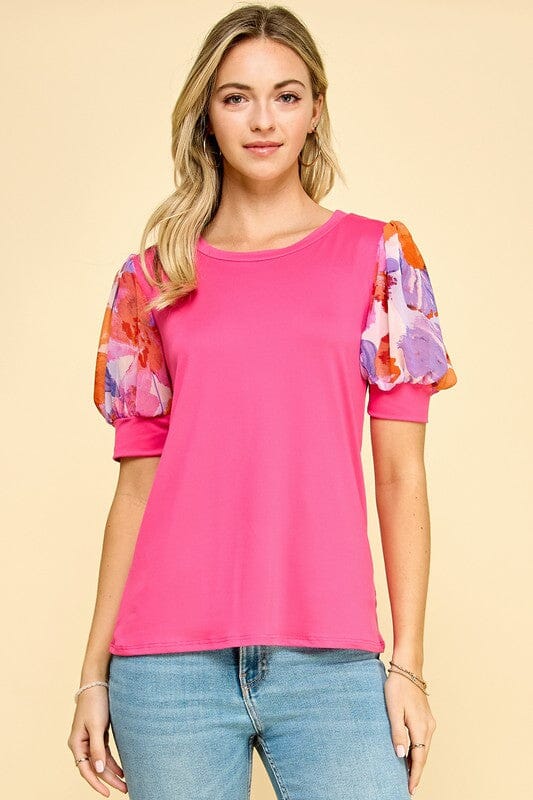 Pink Contrasting Puff Sleeve Top Les Amis 