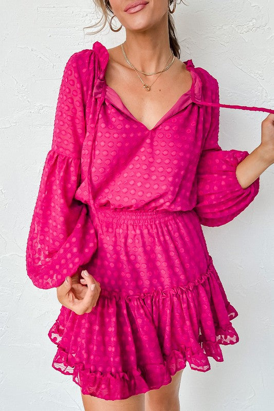 Pink Dotted Smocked Waist Dress Shiying 