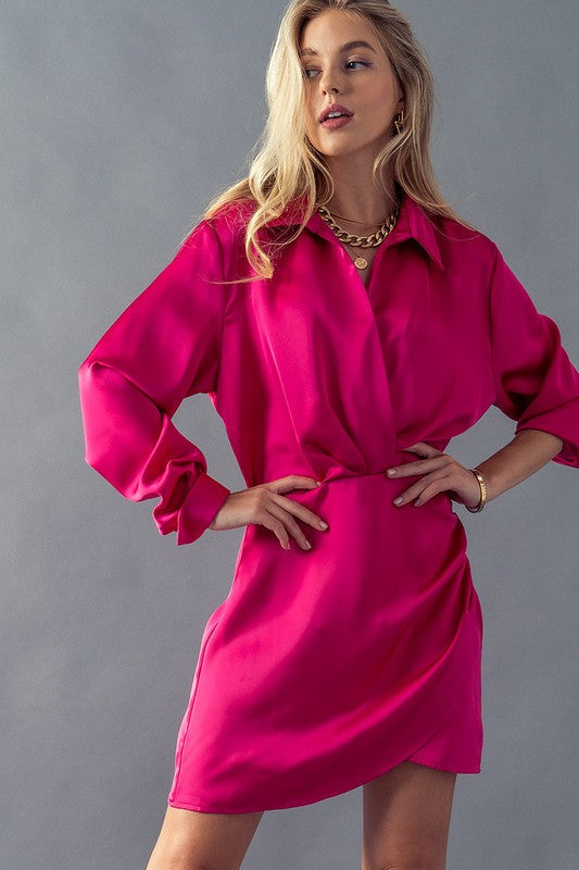 Pink Faux Wrap Shirt Dress Trend Notes 