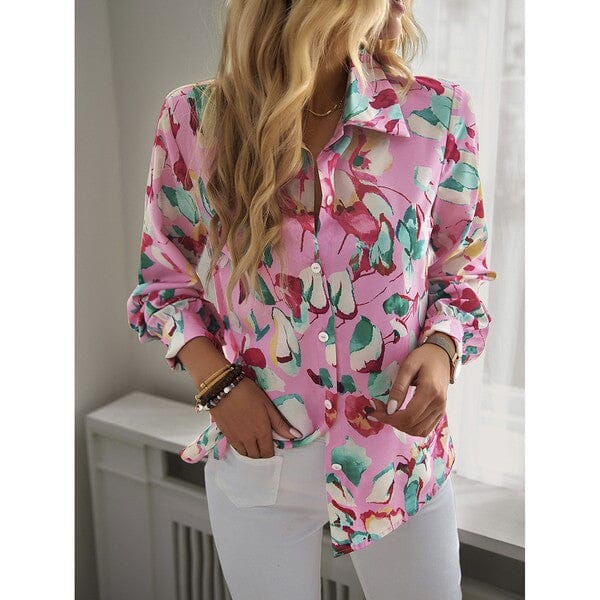 Pink Floral Abstract Button Down pink ripple 