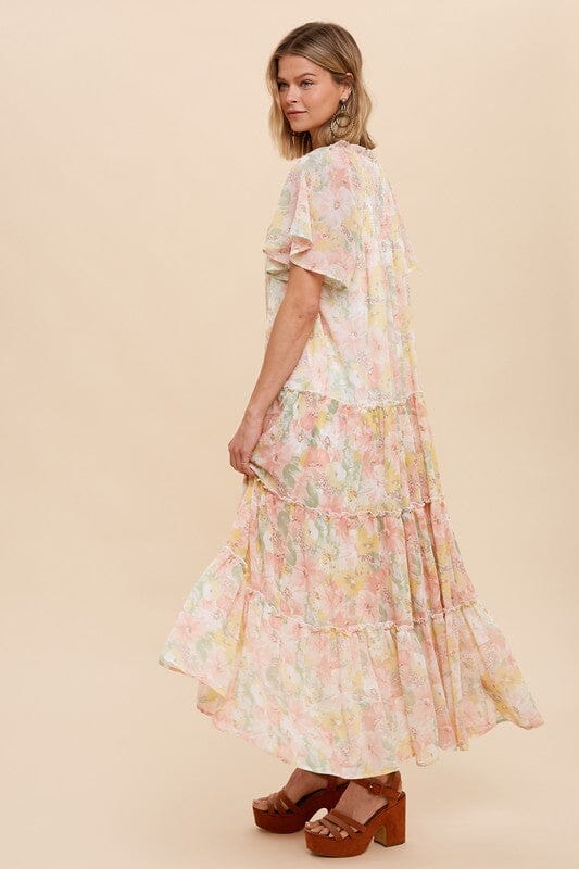 Pink Floral Chiffon Maxi In Loom 