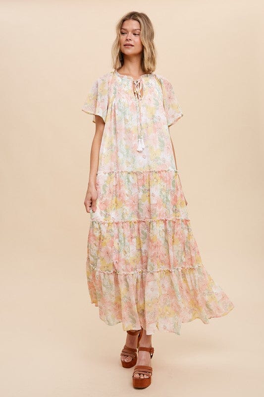 Pink Floral Chiffon Maxi In Loom 