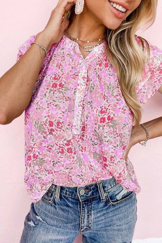 Pink Floral Henley Top Kentce 