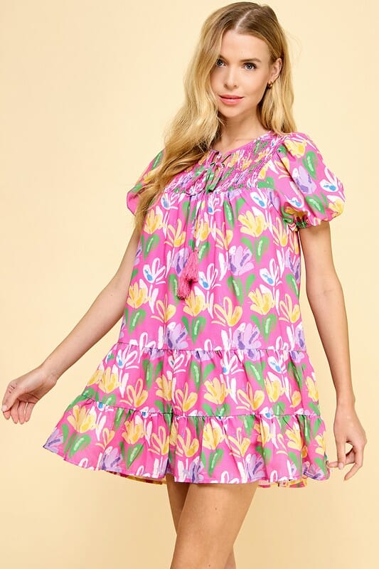 Pink Floral Ruffle Hem Dress TCEC 