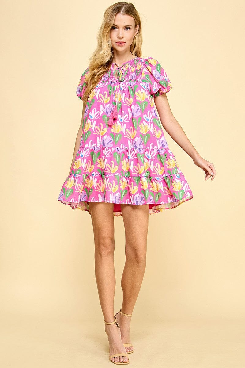 Pink Floral Ruffle Hem Dress TCEC 