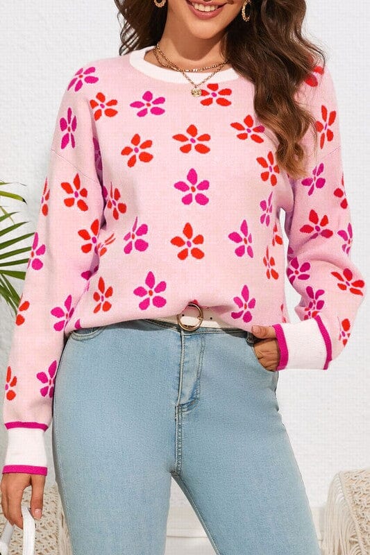 Pink Flower Power Cuffed Sweater Kentce 