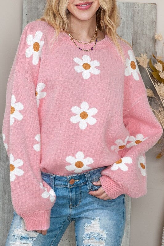 Pink Flower Power Sweater Shewin 