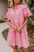 Pink Henley Frill Puff Sleeve Dress Kentce 