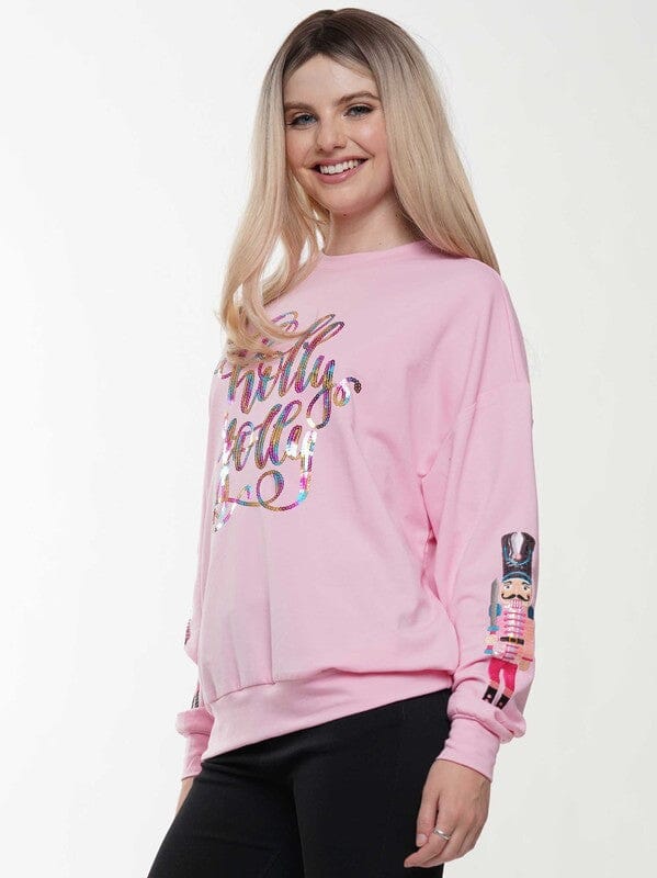 Pink Holly Jolly Sweatshirt with Nutcracker Sleeves why dress 