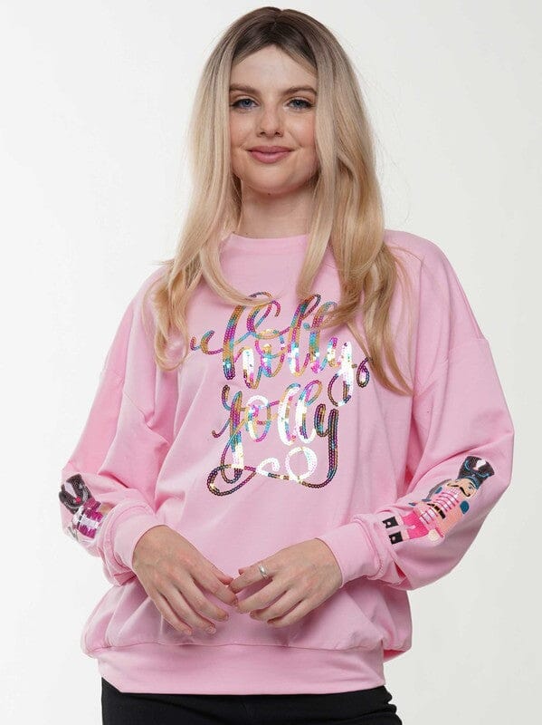 Pink Holly Jolly Sweatshirt with Nutcracker Sleeves why dress 