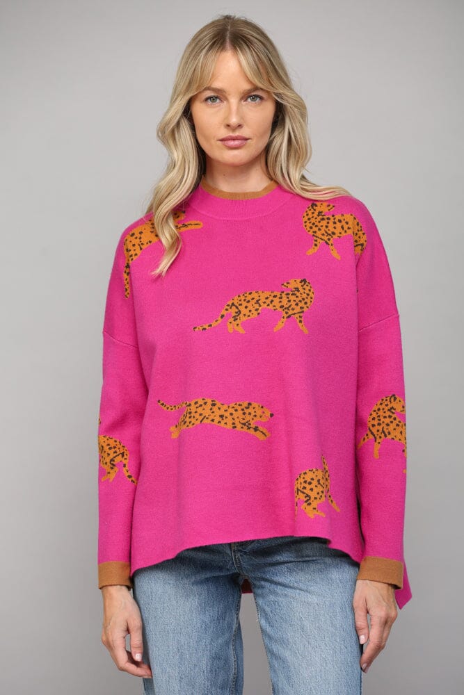 Pink Leopard Mock Neck Sweater Fate 