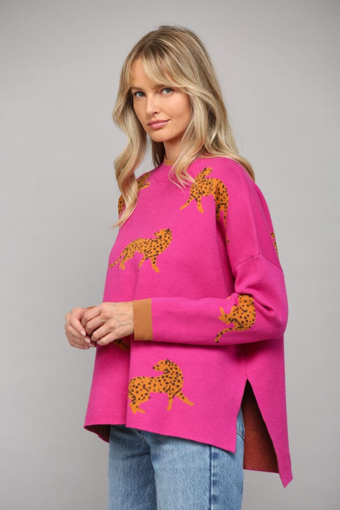 Pink Leopard Mock Neck Sweater Fate 