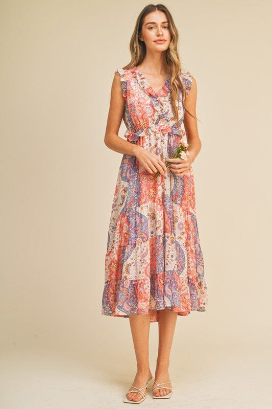 Pink Paisley Floral Ruffle Midi &merci 