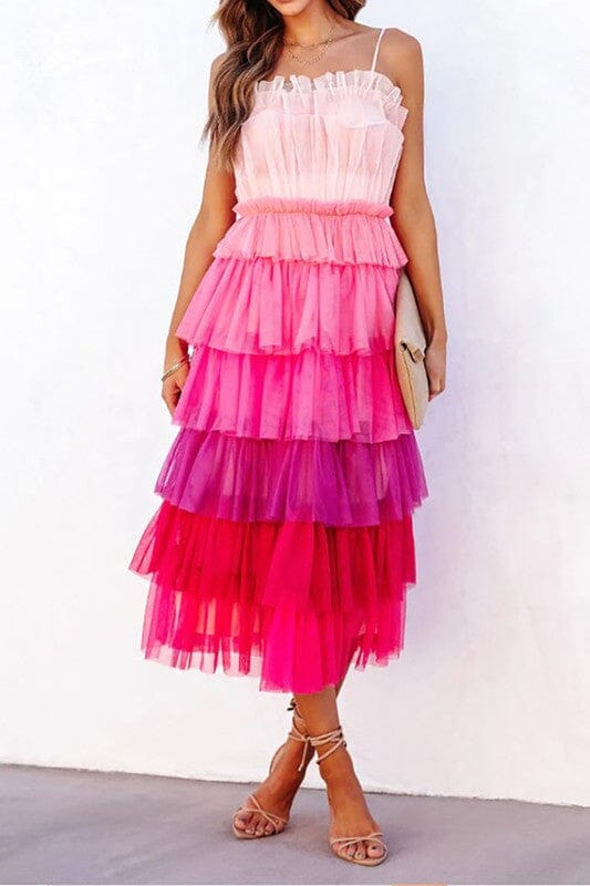 Pink Tulle Colorblock Midi cezele 
