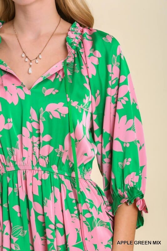 Pink/Green Tropical Print Dress Style U 