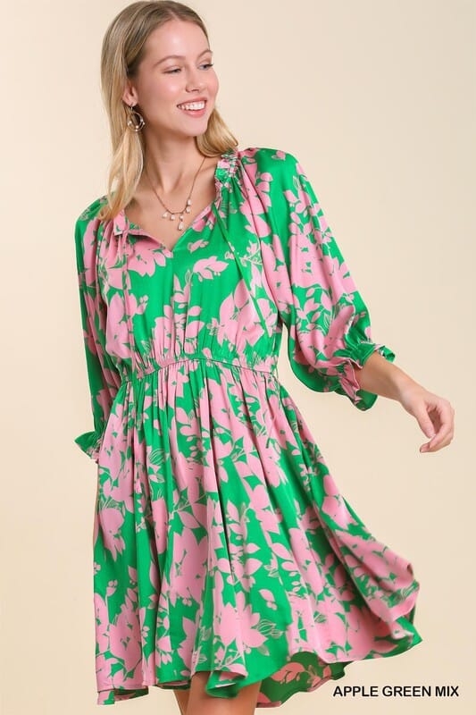 Pink/Green Tropical Print Dress Style U 