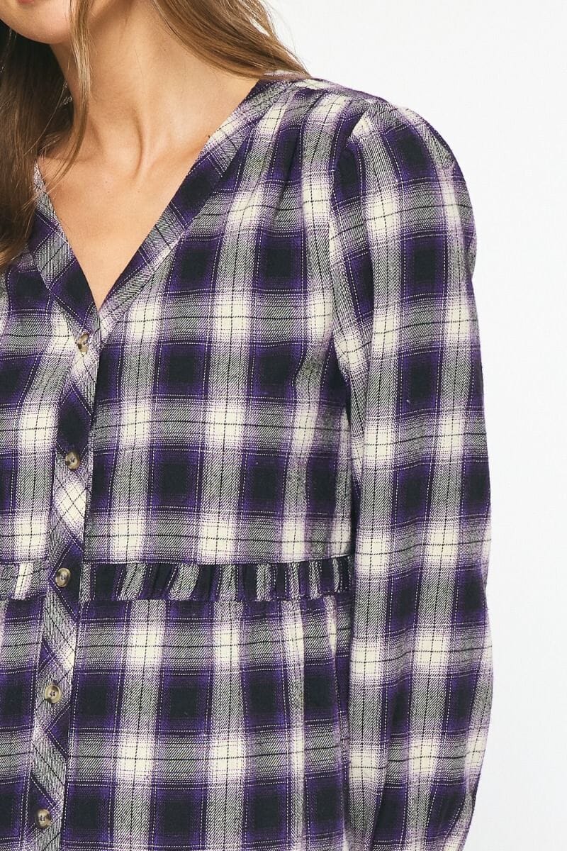 Plaid Longsleeve Tiered Dress entro 