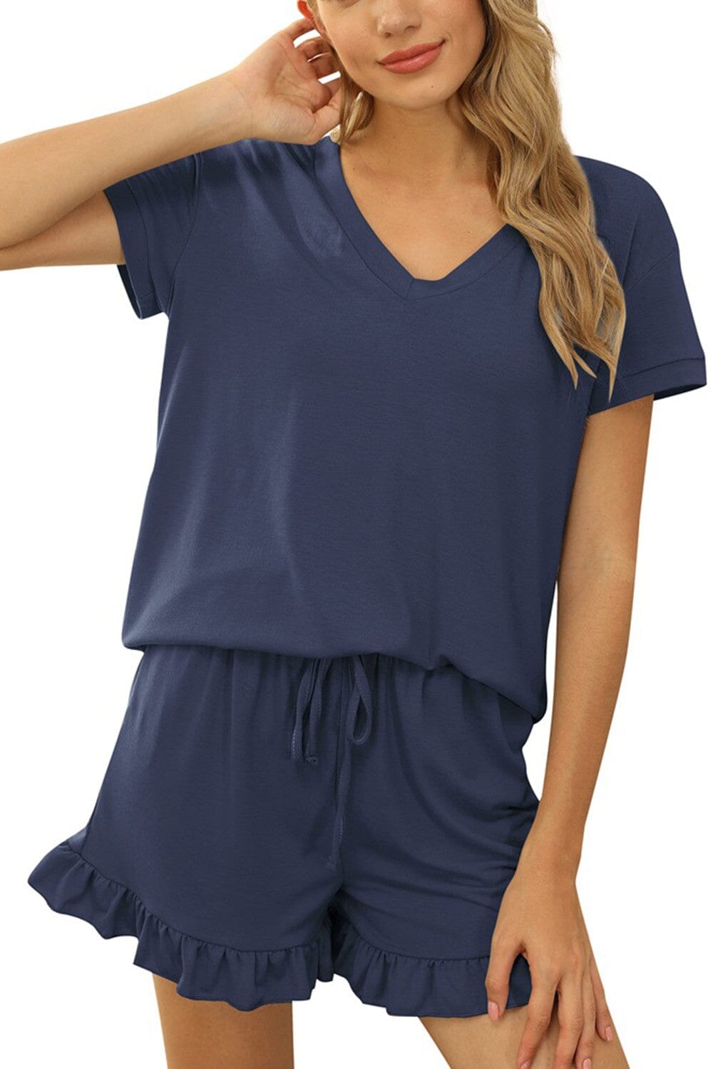 Pleated Short Sleeved Pajamas Set shoppingwill 