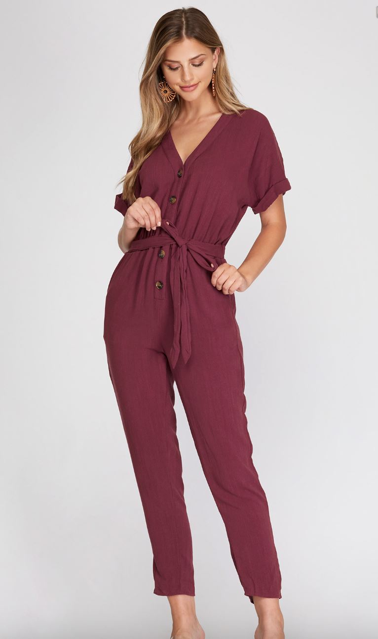 Plum Jumpsuit with Tie she + sky 