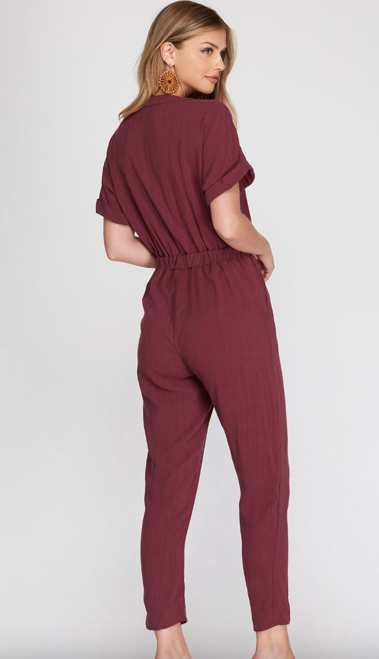 Plum Jumpsuit with Tie she + sky 