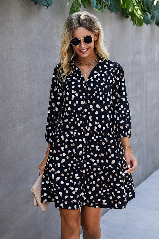 Polka Dot Long Sleeve Button Dress supreme fashion 