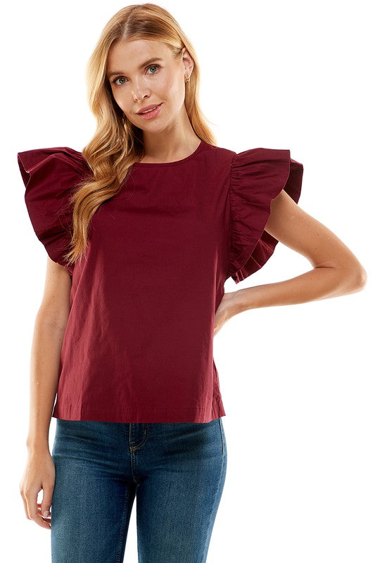 Poplin Flutter Sleeve Top TCEC 