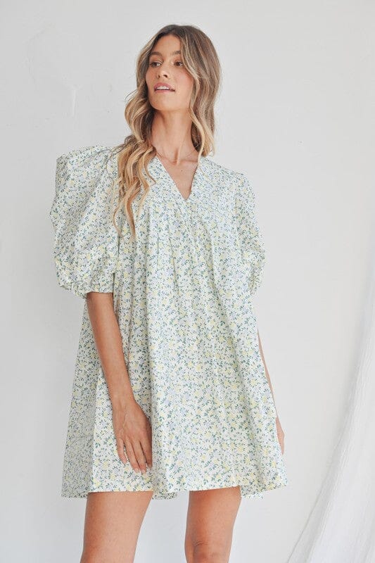 Poplin Puff Sleeve Floral Dress Mable 