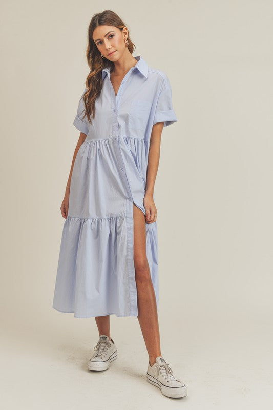 Poplin Relaxed Fit Tiered Midi Dress Mable 
