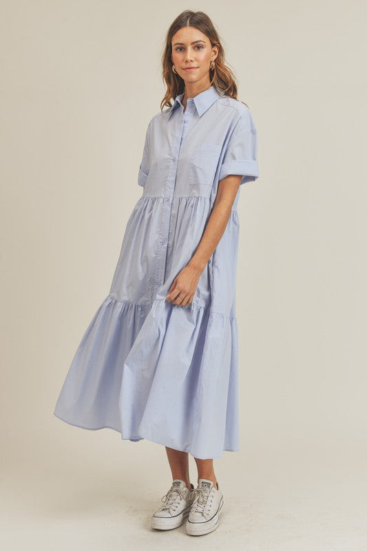 Poplin Relaxed Fit Tiered Midi Dress Mable 