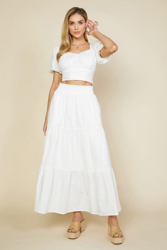 Poplin Smocked Waist Maxi Skirt skies are blue 