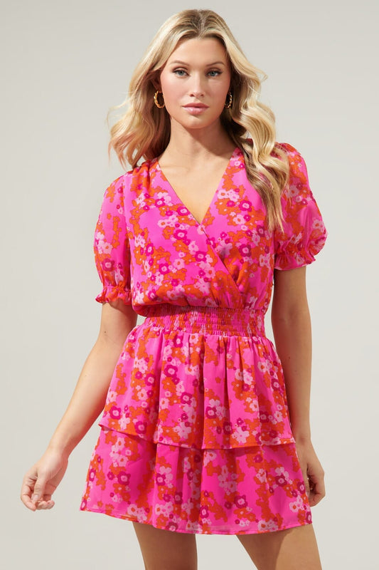 Poppy Punch Amina Surplice Ruffle Mini Dress Sugarlips 