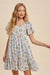 Powder Blue Floral Gauze Cotton Dress In Loom 