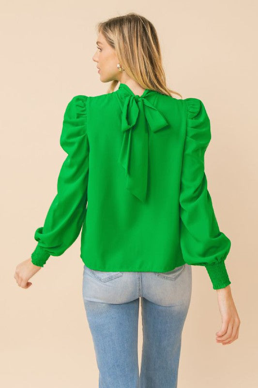 Puff Sleeve Bow Back Top flying tomato 