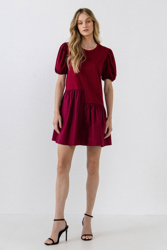 Puff Sleeve Unbalanced Hem Dress English Factory 