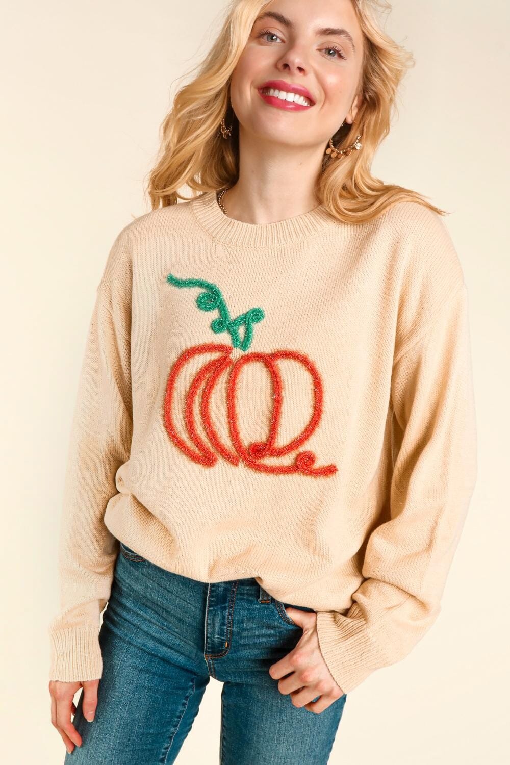 Pumpkin Picture Tinsel Sweater Haptics 