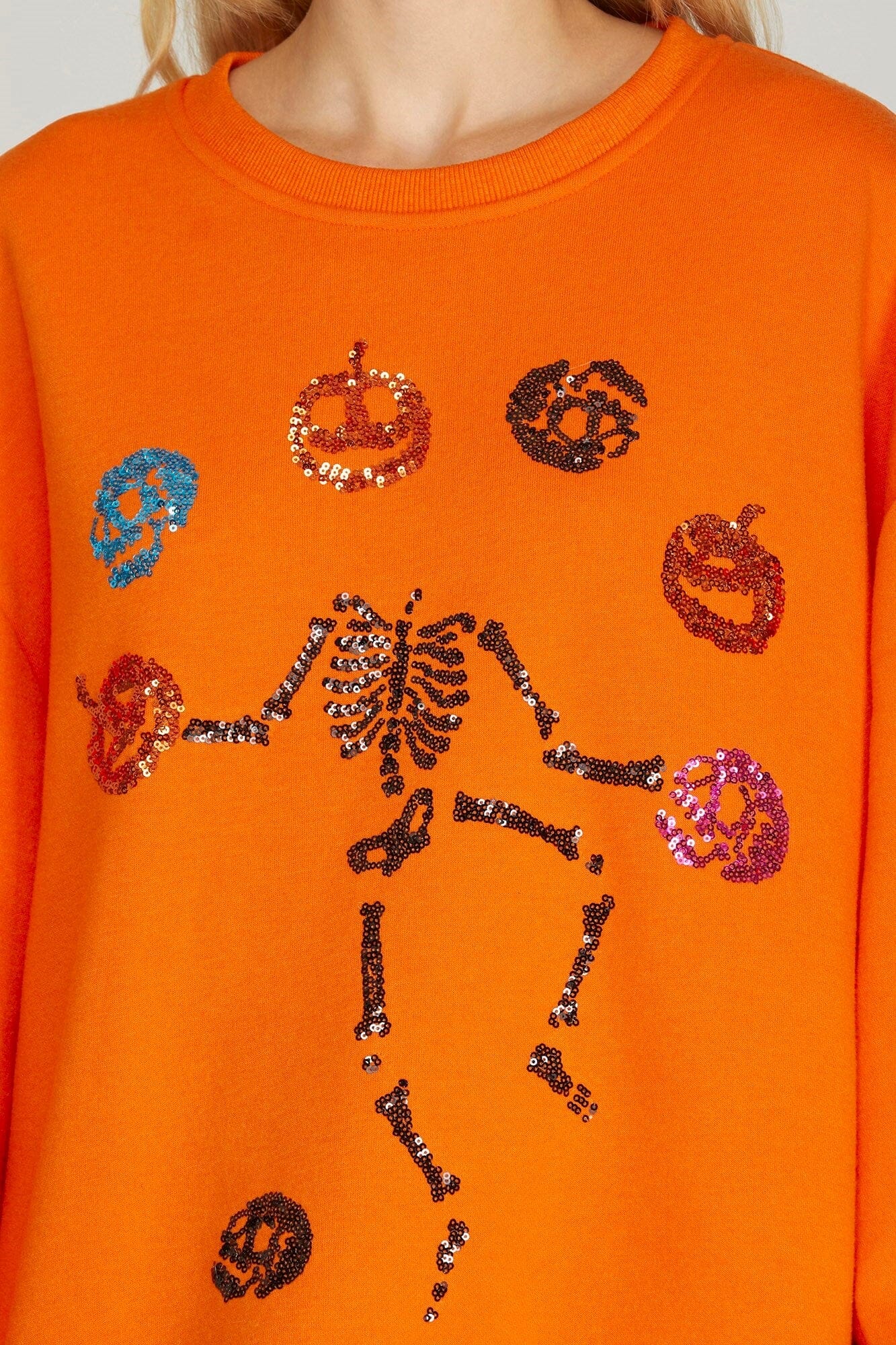 Pumpkin Skeleton Sequin Sweatshirt she + sky 